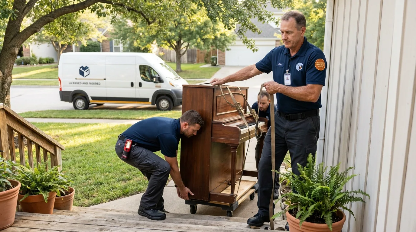 Licensed piano movers securing grand piano in Tamaqua, PA