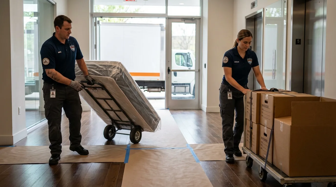 Professional apartment movers loading elevator in Tamaqua, PA